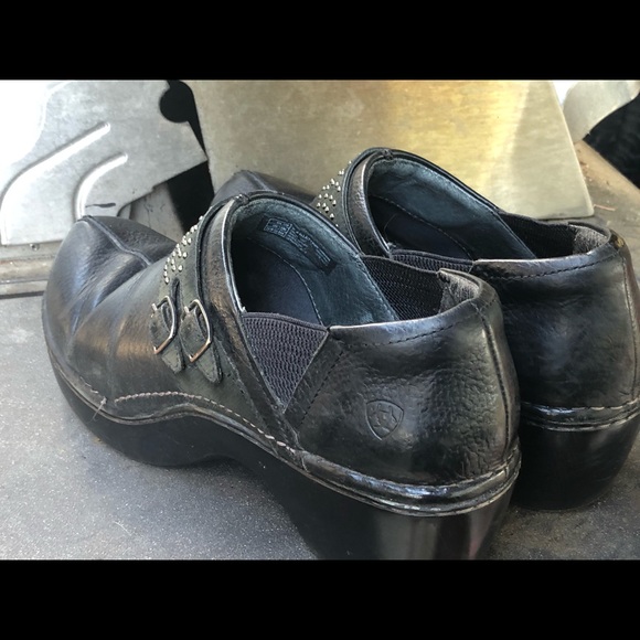 ariat Black Leather WedgeClogs Sandals Size 10D - Picture 6 of 10